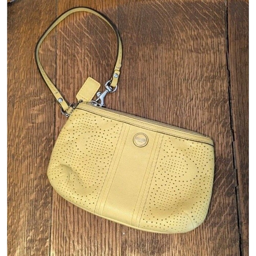 COACH  Leather Wristlet Clutch Pale Yellow   Monogram Punched "C"
